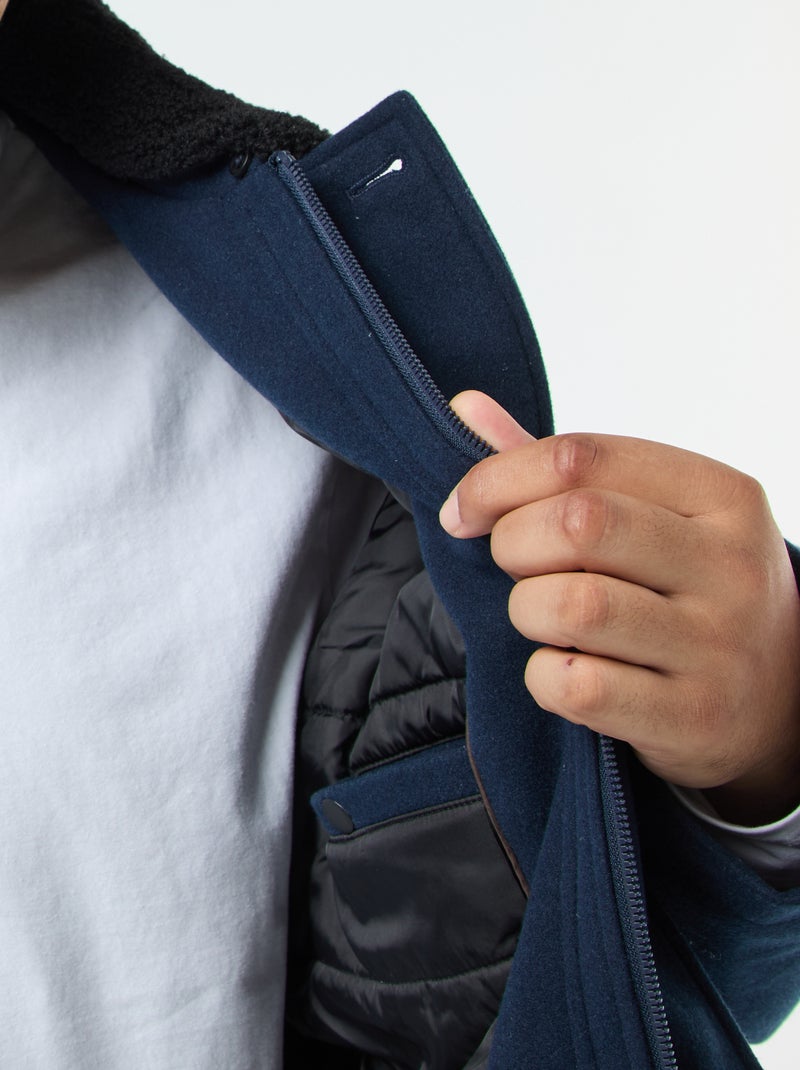 Parka de lana con cuello efecto borreguito Azul - Kiabi