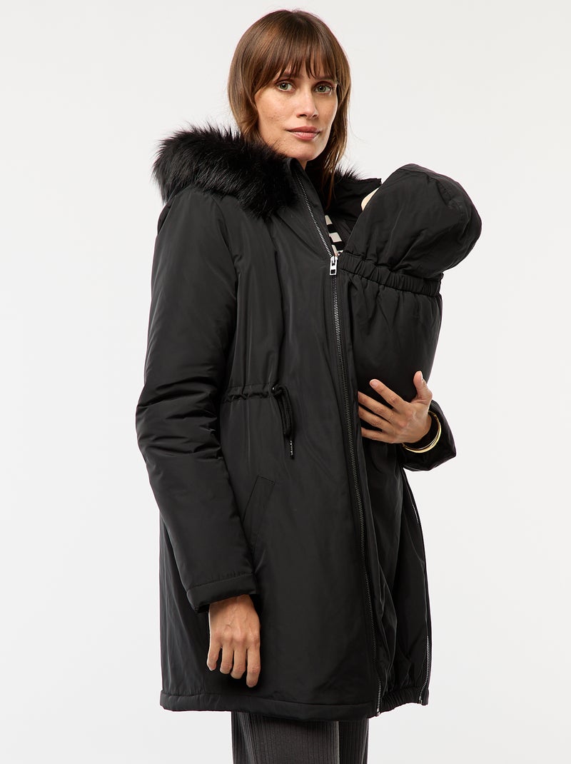 Parka de maternidad con detalle para portear al bebé Negro - Kiabi