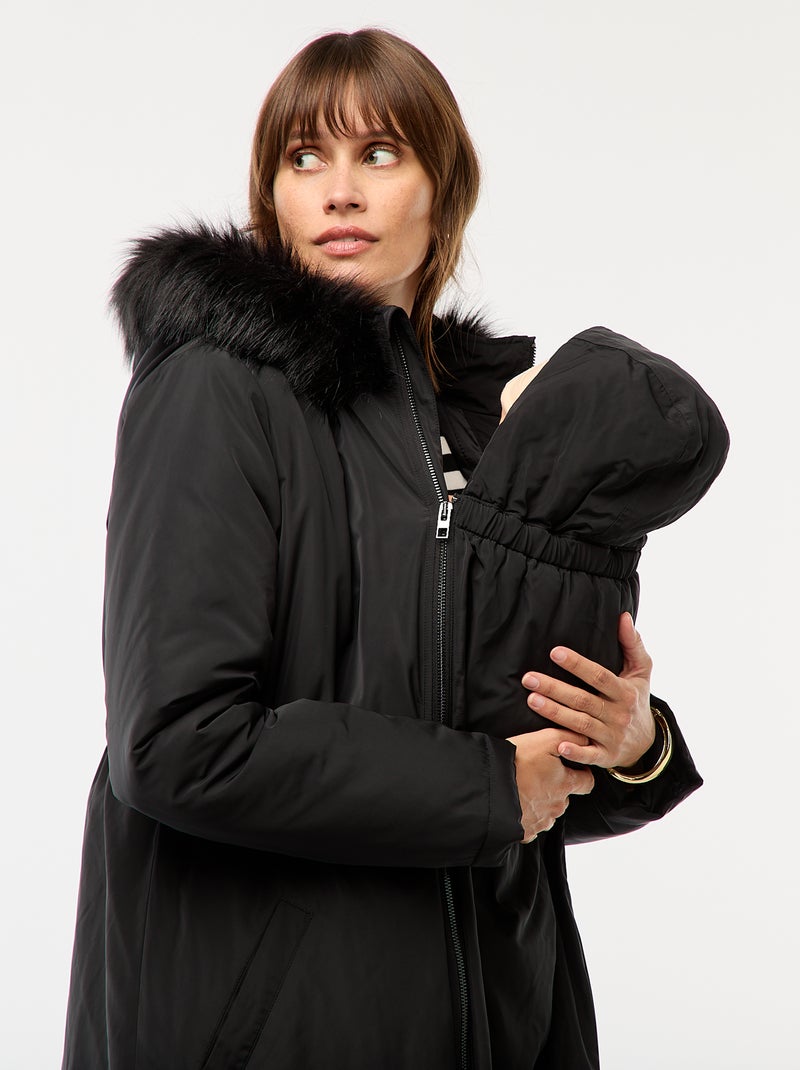 Parka de maternidad con detalle para portear al bebé Negro - Kiabi