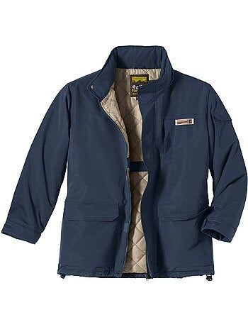 Parka de microfibra multibolsillos con capucha integrada y cuello alto