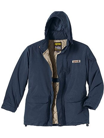 Parka de microfibra multibolsillos con capucha integrada y cuello alto
