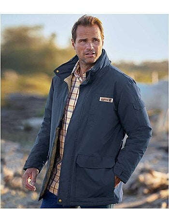Parka de microfibra multibolsillos con capucha integrada y cuello alto
