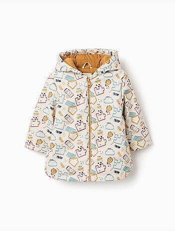 Parka engomada acolchada con capucha y estampado