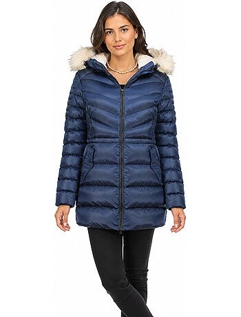 Parka entallada con capucha de piel sintética destineak – canadian peak
