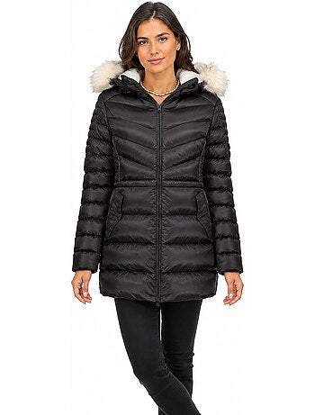 Parka entallada con capucha de piel sintética destineak – canadian peak