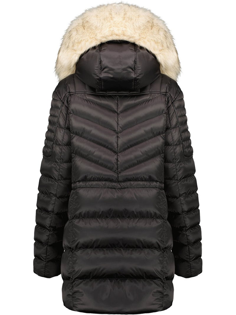 Parka entallada con capucha de piel sintética destineak – canadian peak Negro - Kiabi