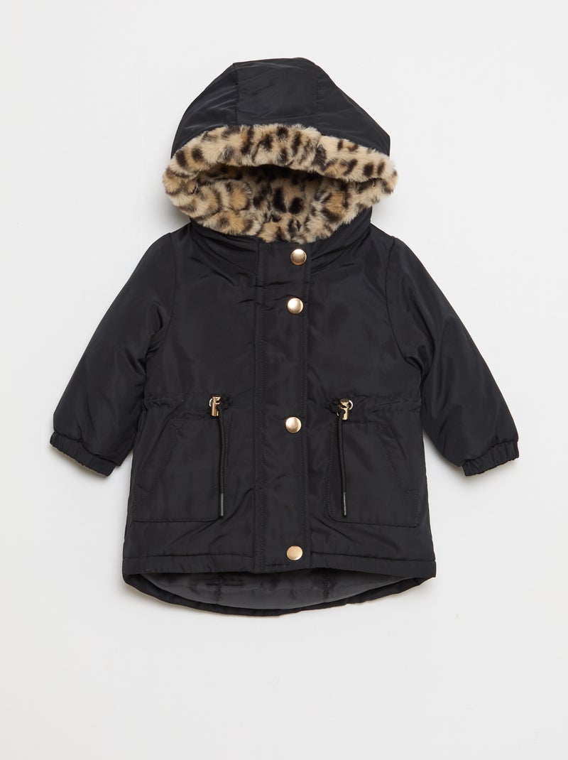 Parka forrada con capucha y pelo sintético Negro - Kiabi