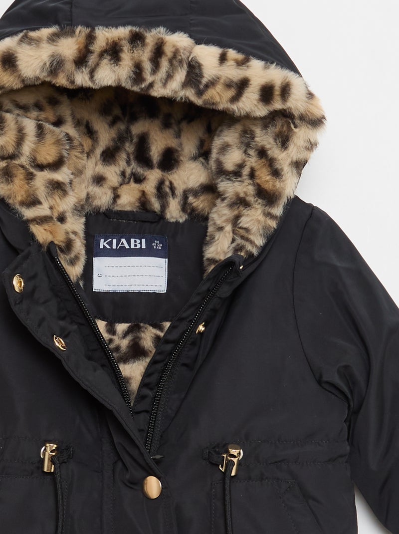 Parka forrada con capucha y pelo sintético Negro - Kiabi