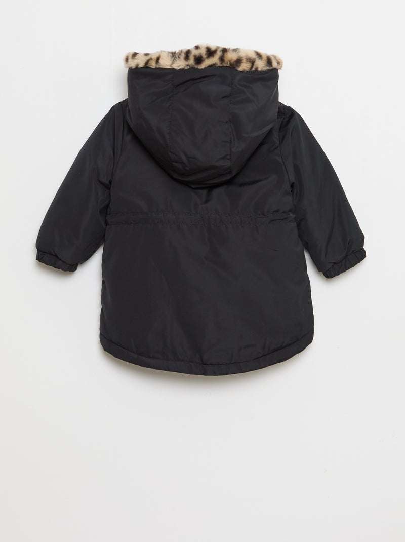 Parka forrada con capucha y pelo sintético Negro - Kiabi