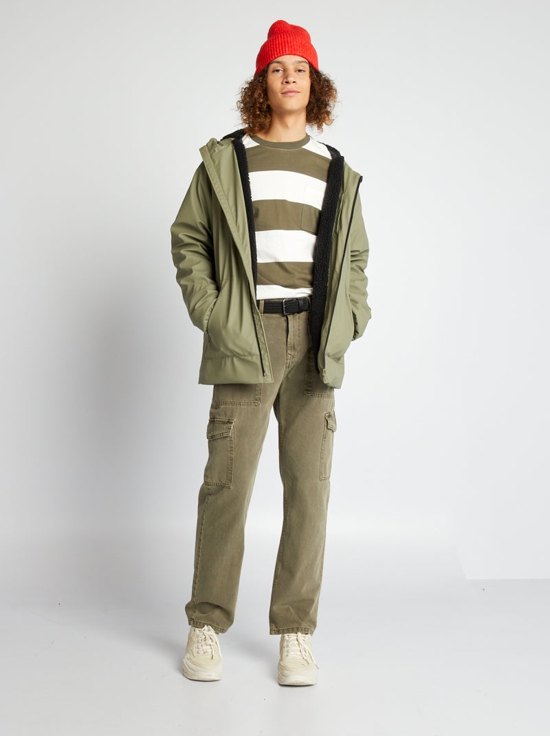 Parka hidrófuga con capucha de borreguito KAKI - Kiabi