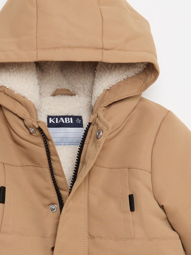 Parka impermeable con capucha y forro efecto borreguito Beige - Kiabi