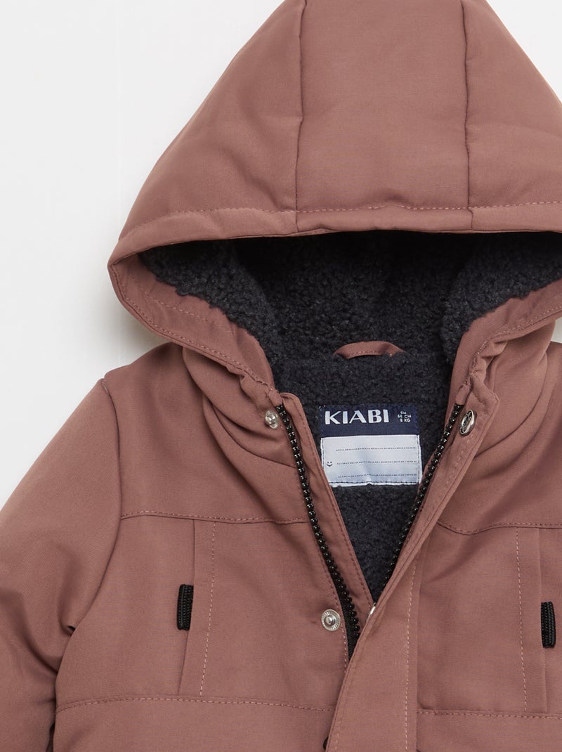 Parka impermeable con capucha y forro efecto borreguito Marron - Kiabi