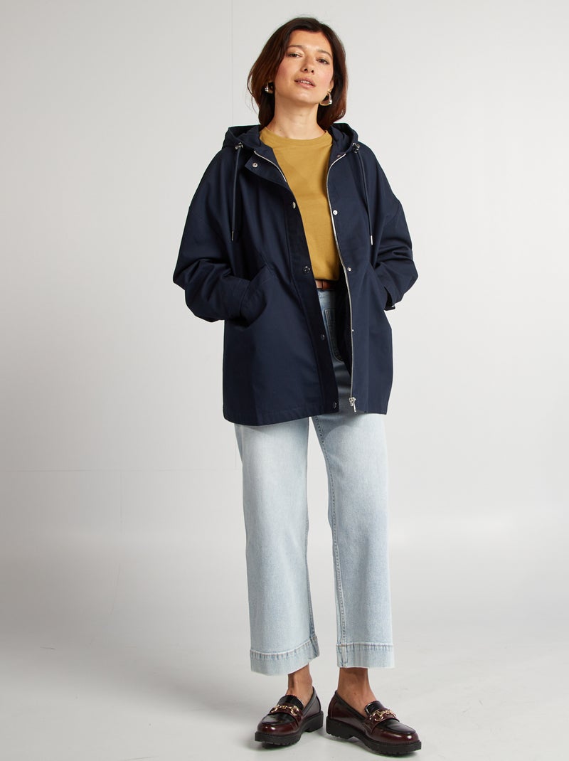Parka impermeable oversize con capucha azul - Kiabi