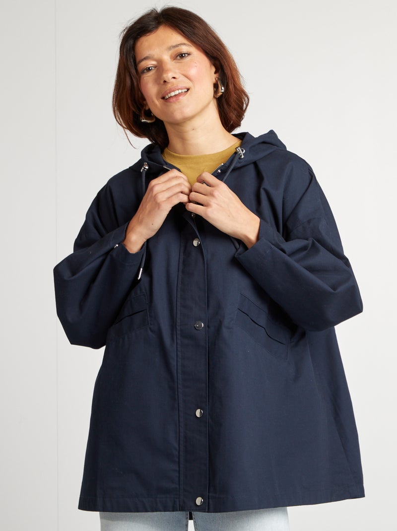 Parka impermeable oversize con capucha azul - Kiabi