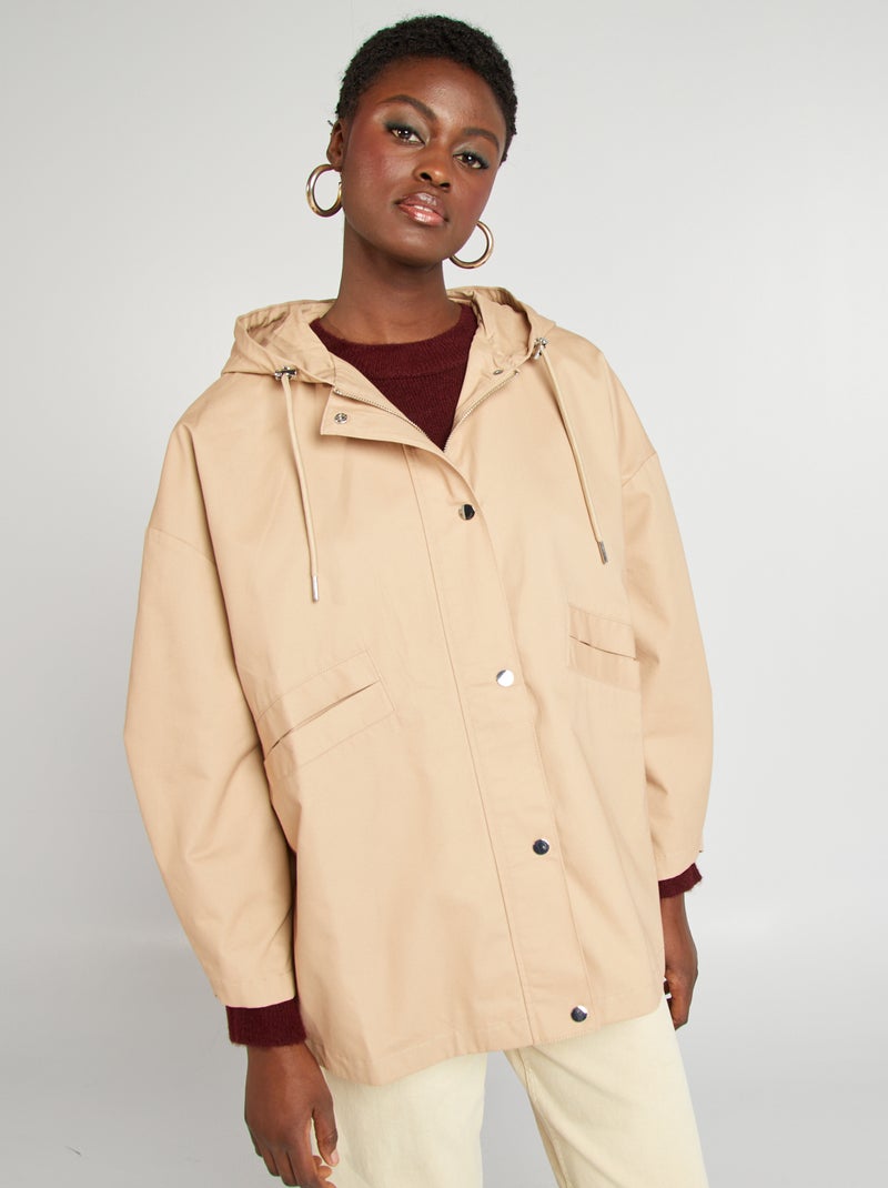 Parka impermeable oversize con capucha BEIGE - Kiabi