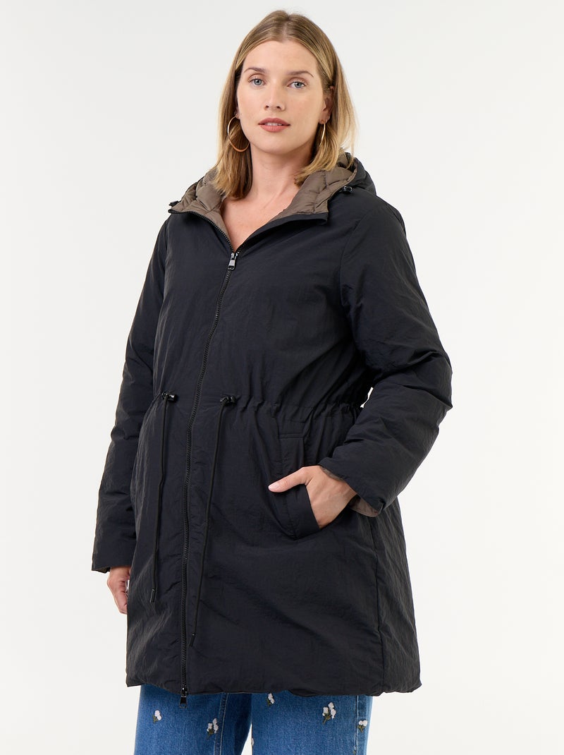 Parka larga acolchada con capucha Negro - Kiabi