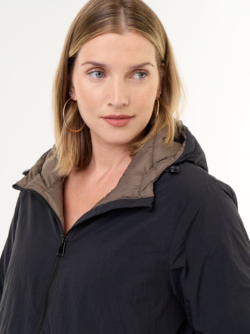 Parka larga acolchada con capucha Negro - Kiabi