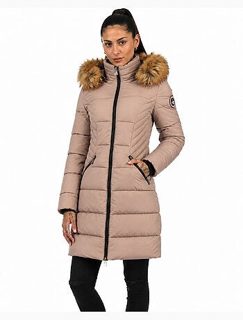 Parka larga con capucha de piel sintética akapeak – canadian peak