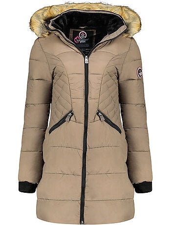 Parka larga con capucha de piel sintética akapeak – canadian peak