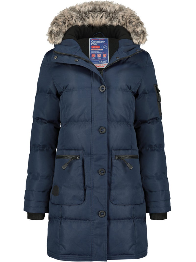 Parka larga con capucha de piel sintética axelus – canadian peak Azul marino - Kiabi