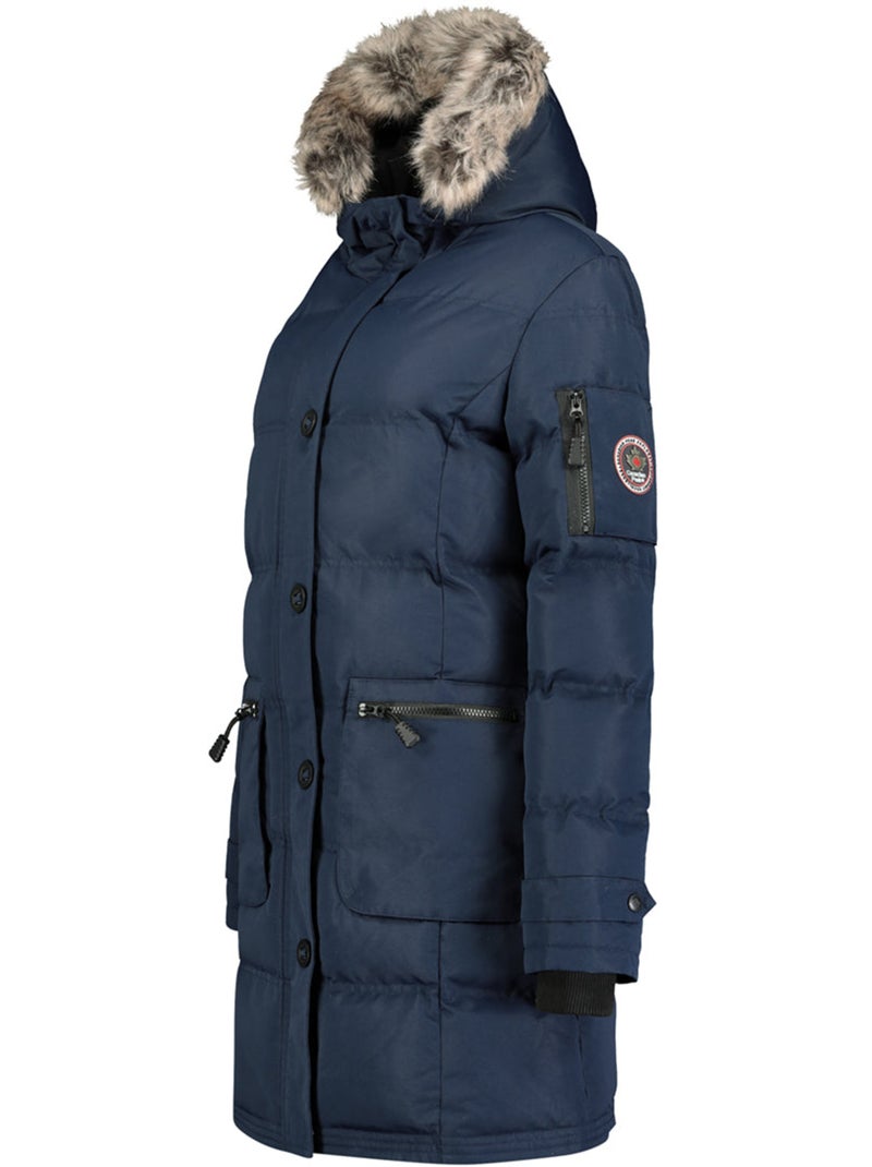 Parka larga con capucha de piel sintética axelus – canadian peak Azul marino - Kiabi