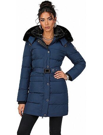 Parka larga con capucha desmontable de piel sintética bettineak – canadian peak