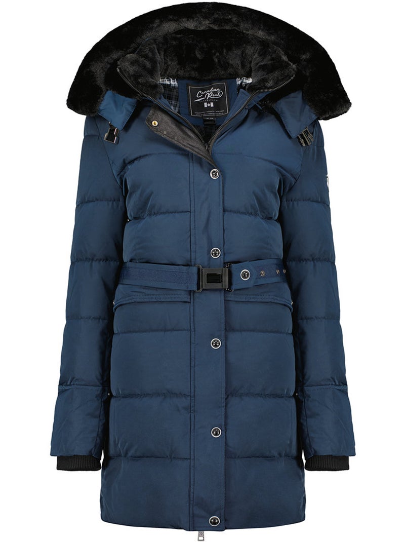 Parka larga con capucha desmontable de piel sintética bettineak – canadian peak Azul marino - Kiabi
