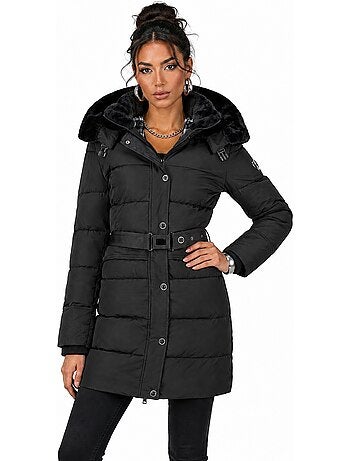 Parka larga con capucha desmontable de piel sintética bettineak – canadian peak