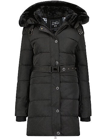 Parka larga con capucha desmontable de piel sintética bettineak – canadian peak