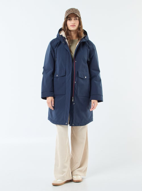 Parka larga con capucha y forro efecto borreguito - Kiabi