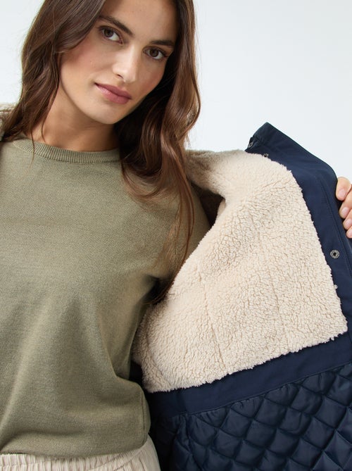 Parka larga con capucha y forro efecto borreguito - Kiabi