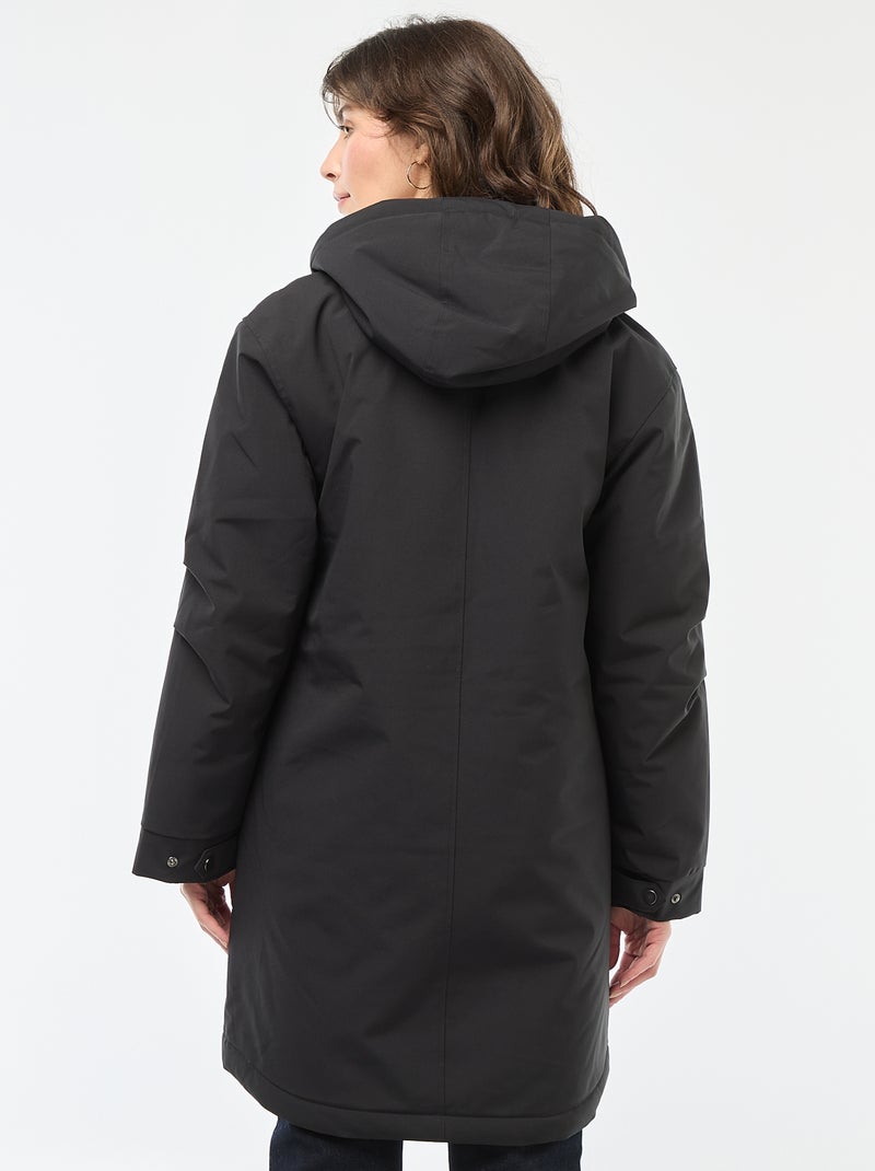 Parka larga con capucha y forro efecto borreguito Negro - Kiabi