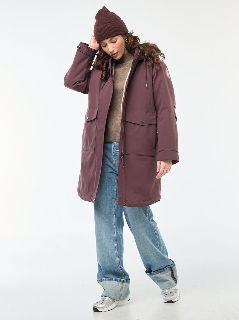 Parka larga con capucha y forro efecto borreguito Purpura - Kiabi