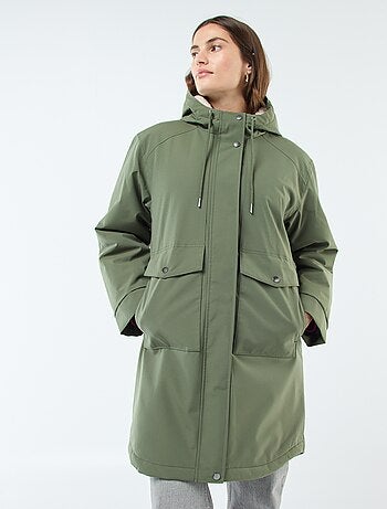 Parka larga con capucha y forro efecto borreguito