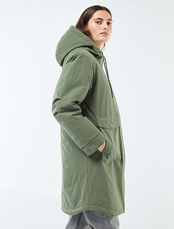 Parka larga con capucha y forro efecto borreguito