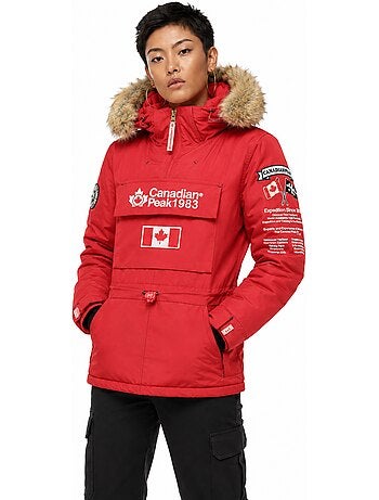 Parka larga entallada con capucha de piel sintética banapeak – canadian peak