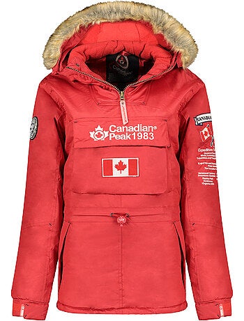 Parka larga entallada con capucha de piel sintética banapeak – canadian peak