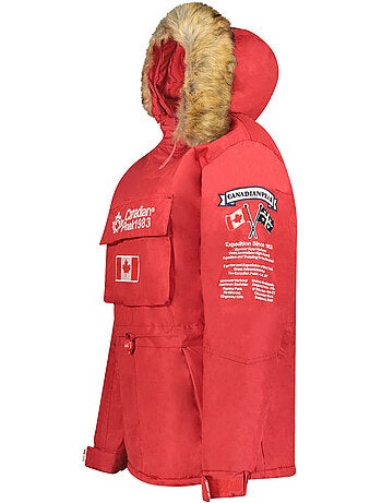 Parka larga entallada con capucha de piel sintética banapeak – canadian peak