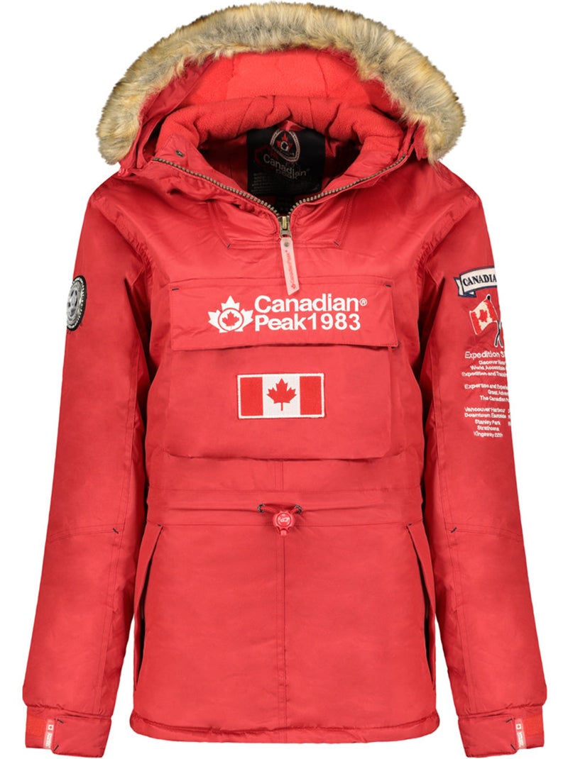 Parka larga entallada con capucha de piel sintética banapeak – canadian peak Rojo - Kiabi