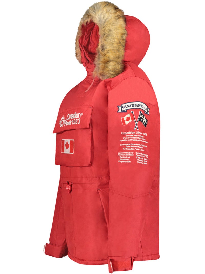 Parka larga entallada con capucha de piel sintética banapeak – canadian peak Rojo - Kiabi