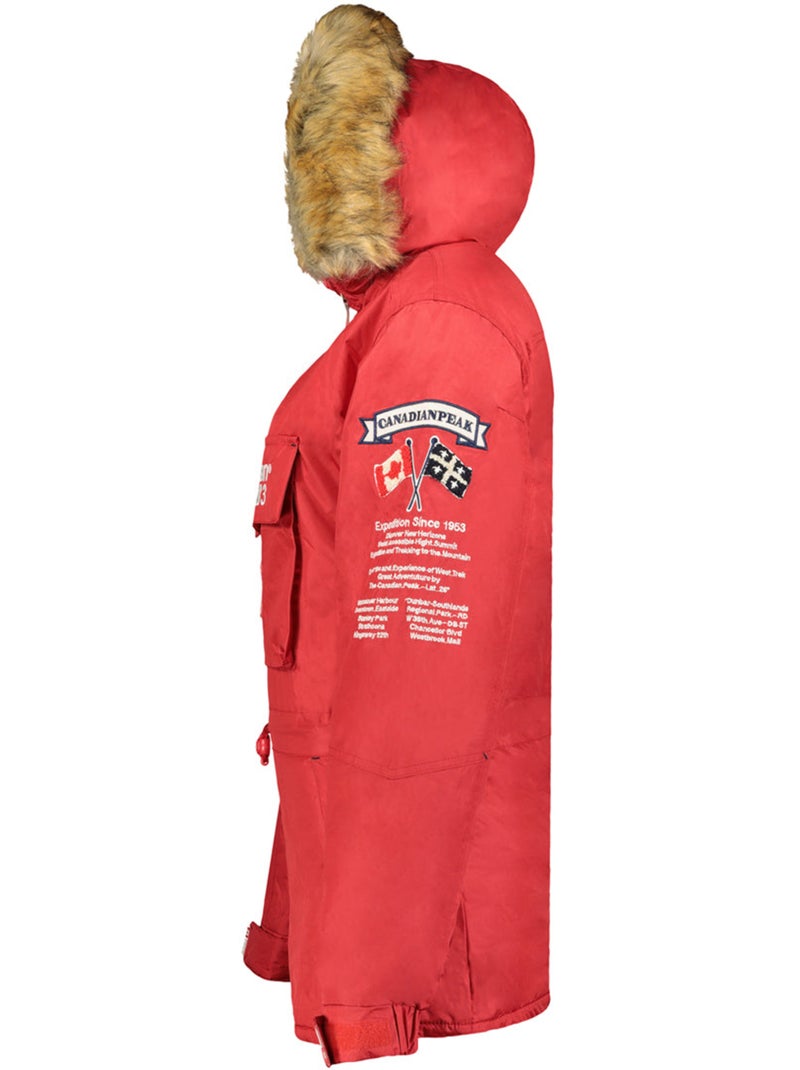 Parka larga entallada con capucha de piel sintética banapeak – canadian peak Rojo - Kiabi