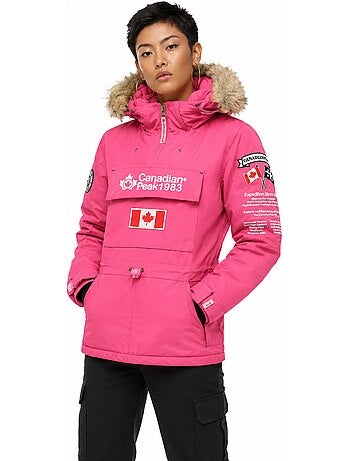 Parka larga entallada con capucha de piel sintética banapeak – canadian peak