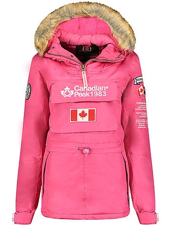 Parka larga entallada con capucha de piel sintética banapeak – canadian peak