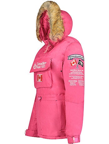 Parka larga entallada con capucha de piel sintética banapeak – canadian peak