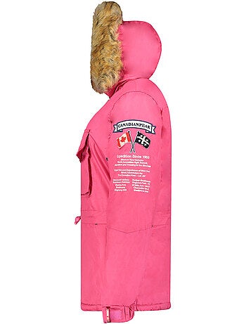 Parka larga entallada con capucha de piel sintética banapeak – canadian peak