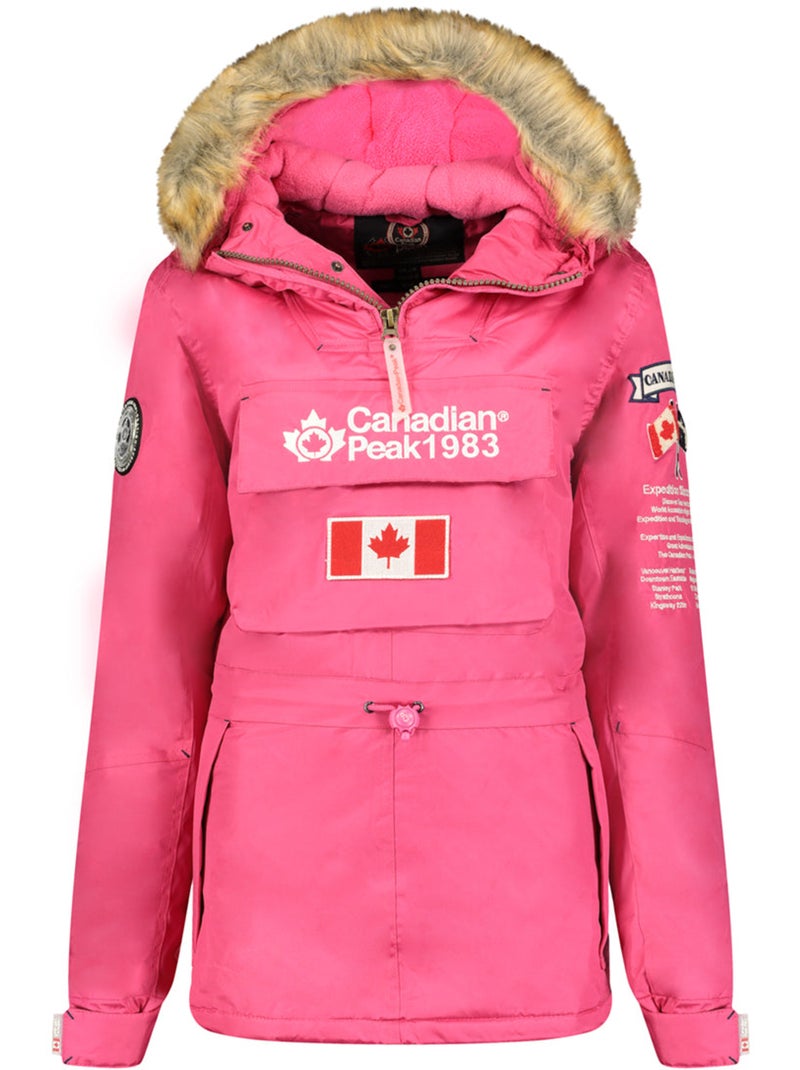 Parka larga entallada con capucha de piel sintética banapeak – canadian peak Rosa fucsia - Kiabi