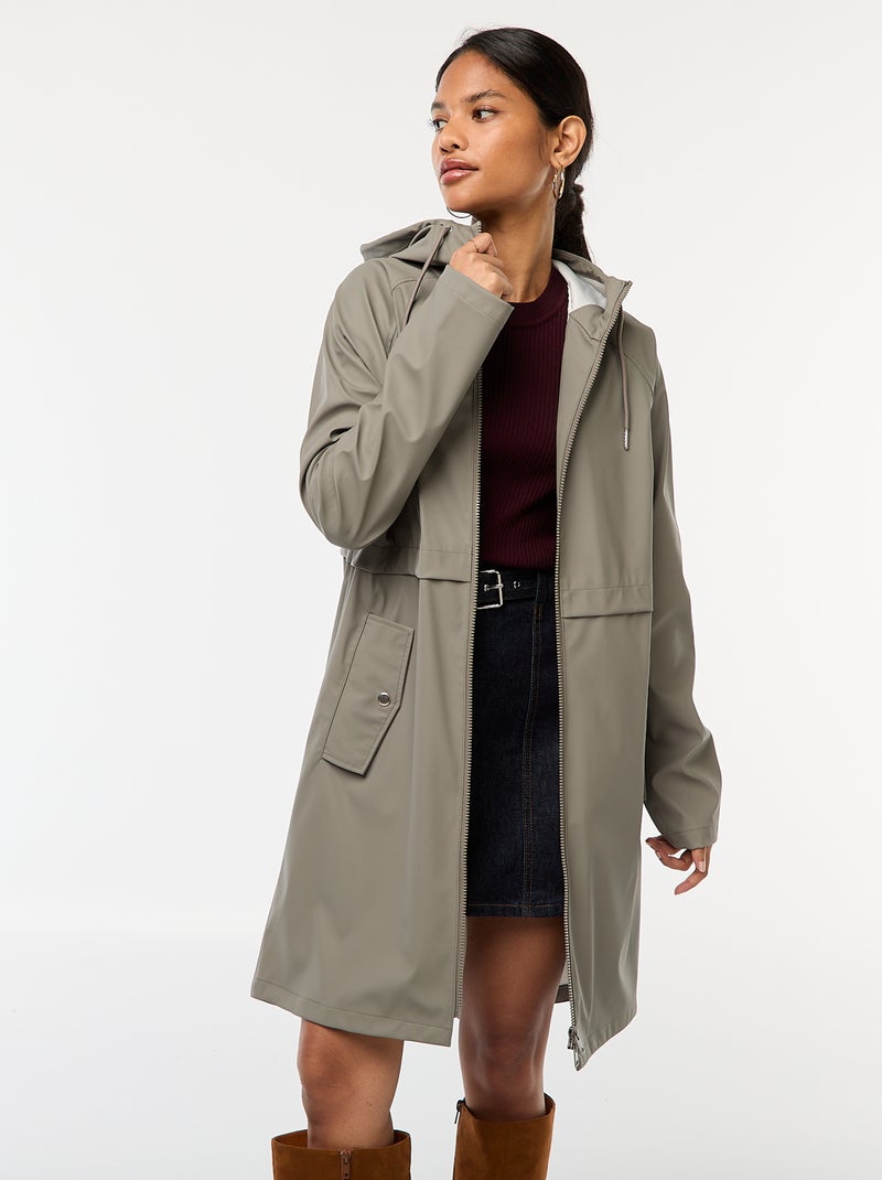 Parka larga hidrófuga con capucha Kaki Mujer Kiabi