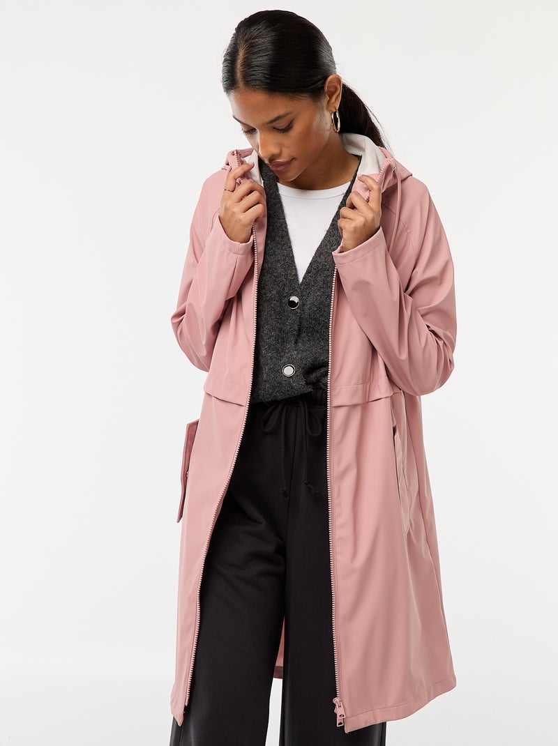 Parka larga hidrófuga con capucha Rosa Mujer Kiabi