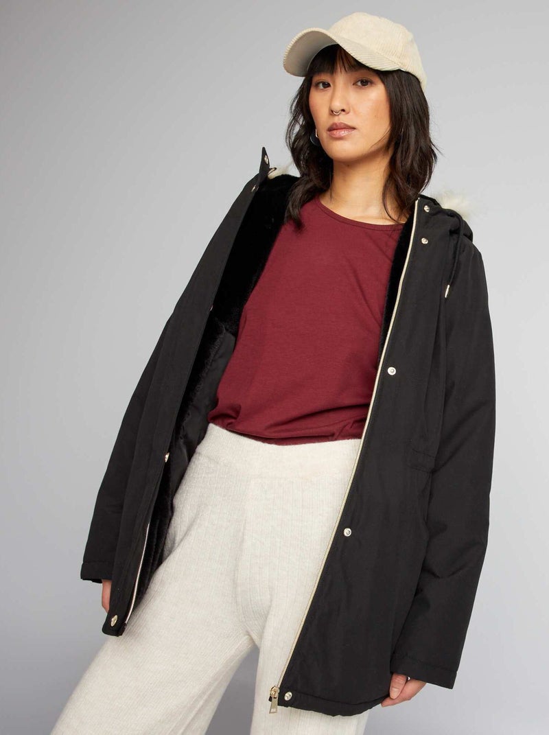 Parka larga impermeable con capucha negro - Kiabi