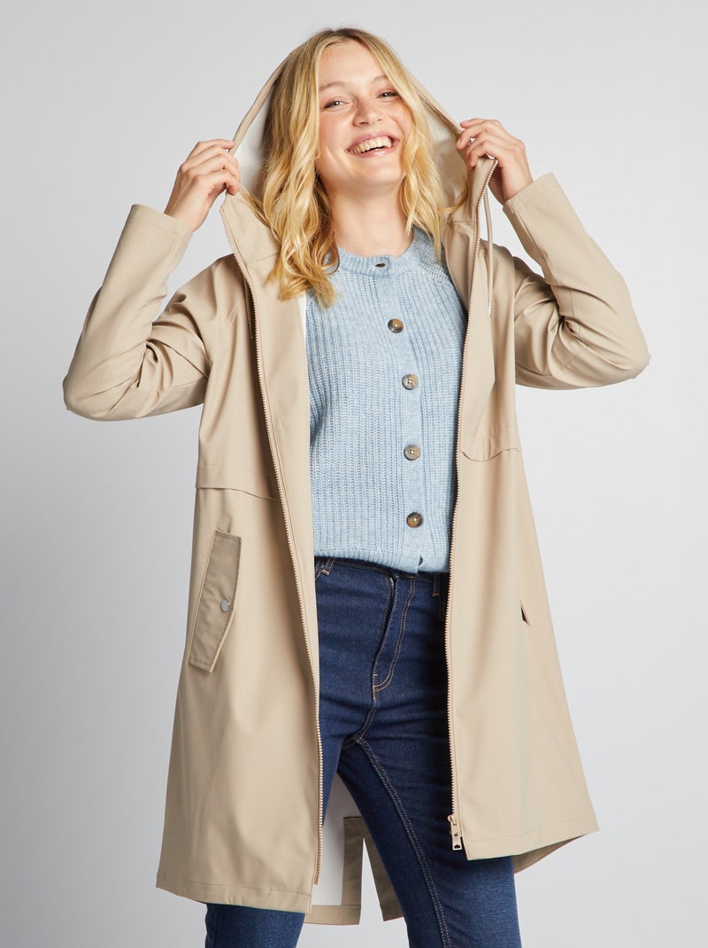 Parka larga impermeable con detalles reflectantes BEIGE - Kiabi
